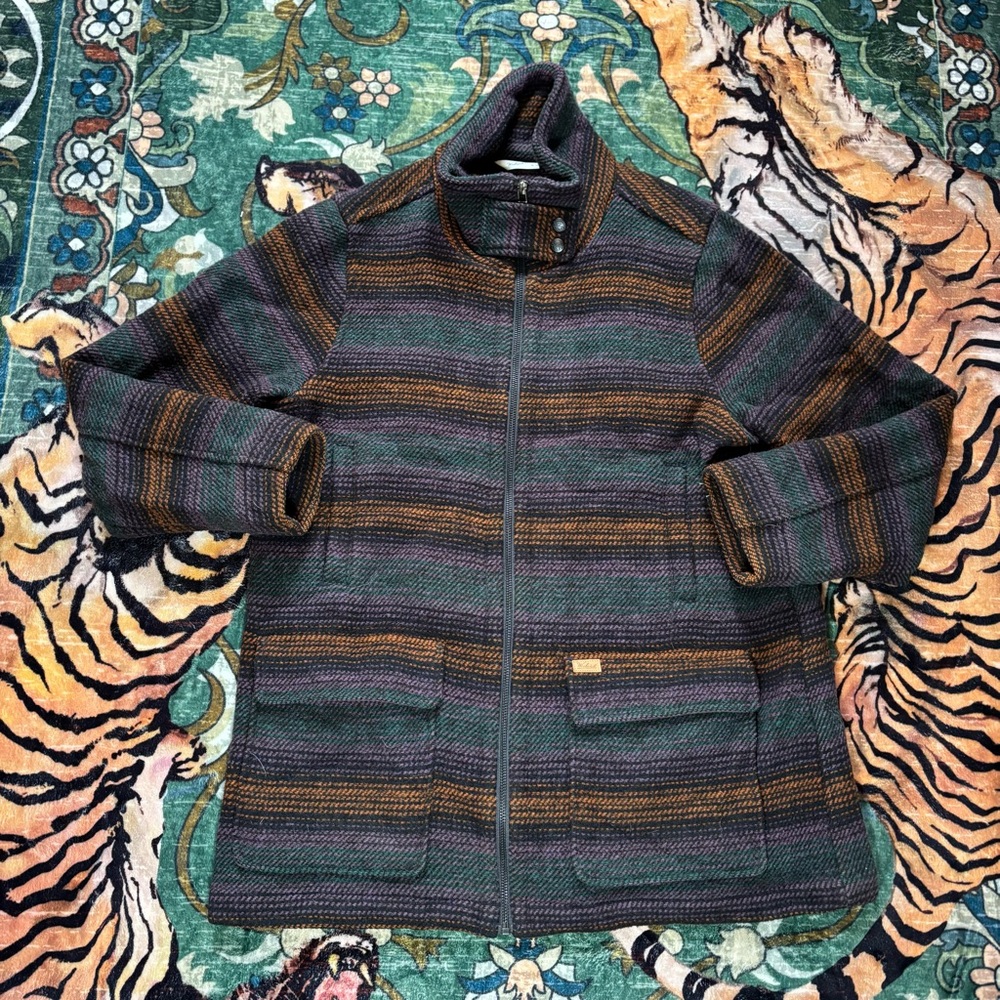 Woolrich Blanket Jacket Southwestern Indian Heavy Knit Coat Womens Medium Stripe